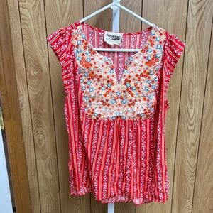 Savanna Jane Red Floral Embroidered Women's Top Size Large